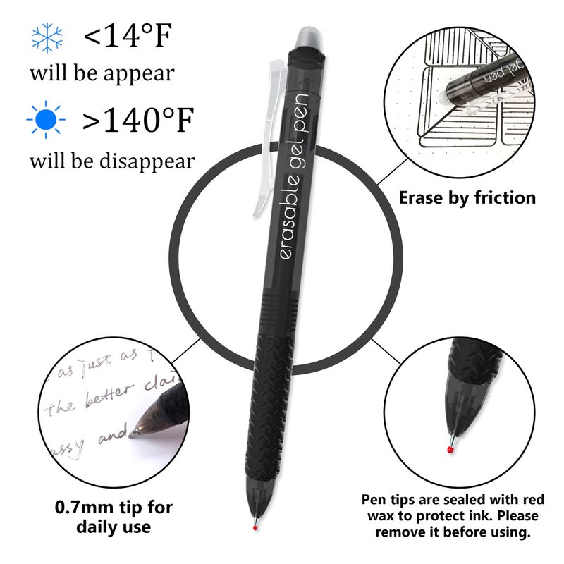 Vanstek 18 Black Retractable Erasable Gel Pens Clicker, Fine Point(0.7), Make Mistakes Disappear, Premium Comfort Grip, Black Ink for Planners, Note Taking and Crossword Puzzles - Image 3